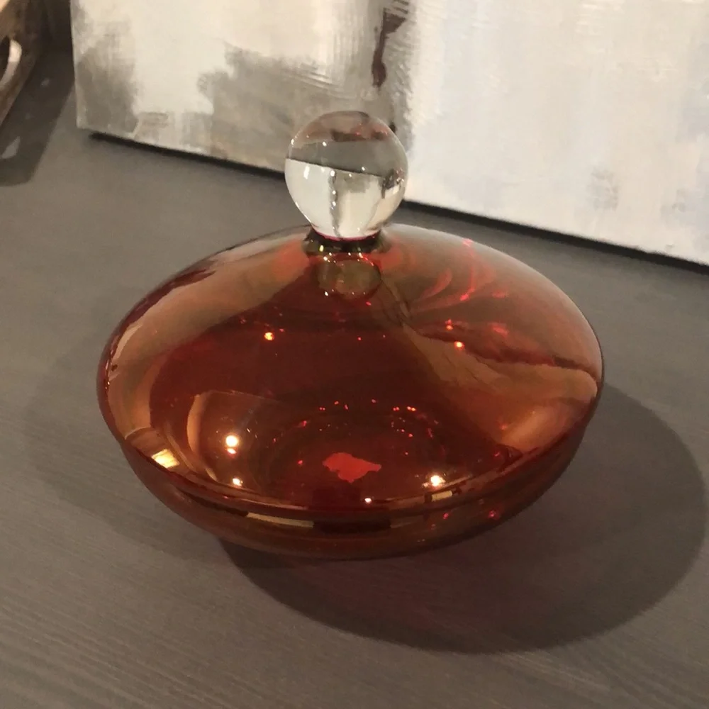 Gorgeous Iridescent Red Vintage Covered Glass Dish - Picture 3 of 13